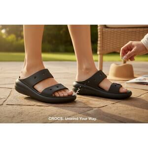 Crocs Classic Slide Sandals Black Womens Size 7 Good Condition